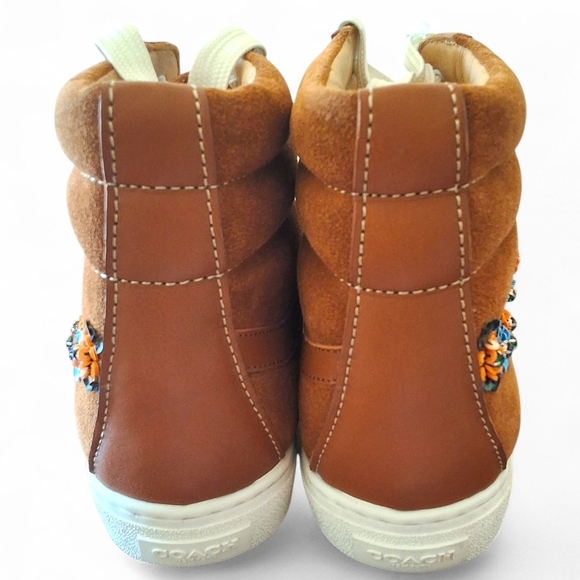 Coach Suede High Top Sneakers with Sequin Floral Embellishment - Picture 4 of 15